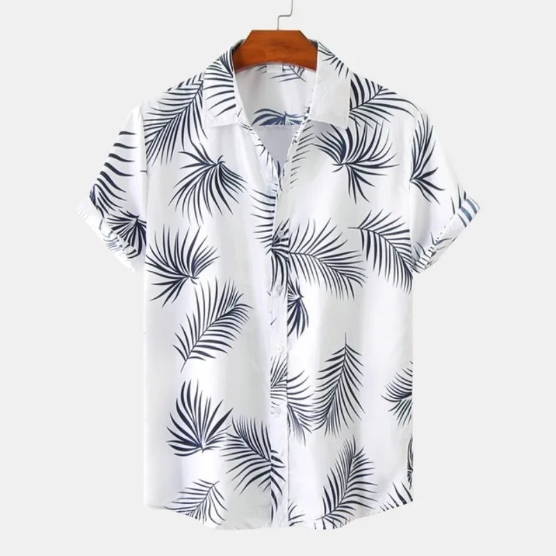 Ethnic Style men's Shirt Leisure Beach Breathable Button Shirts Outdoor Street Fashion Short Sleeved men's Lapel Hawaiian Tops