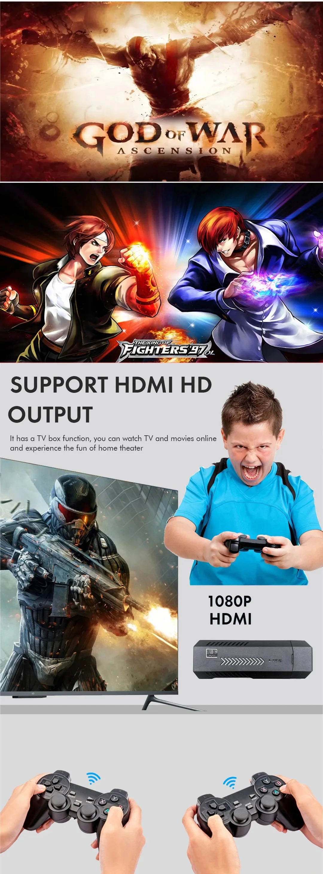 New X2 Plus Game Stick GD10 Pro 4K HD Retro Video Game Console Wireless Controller 128G 40000 Game TV 50 Emulator For PS1/N64