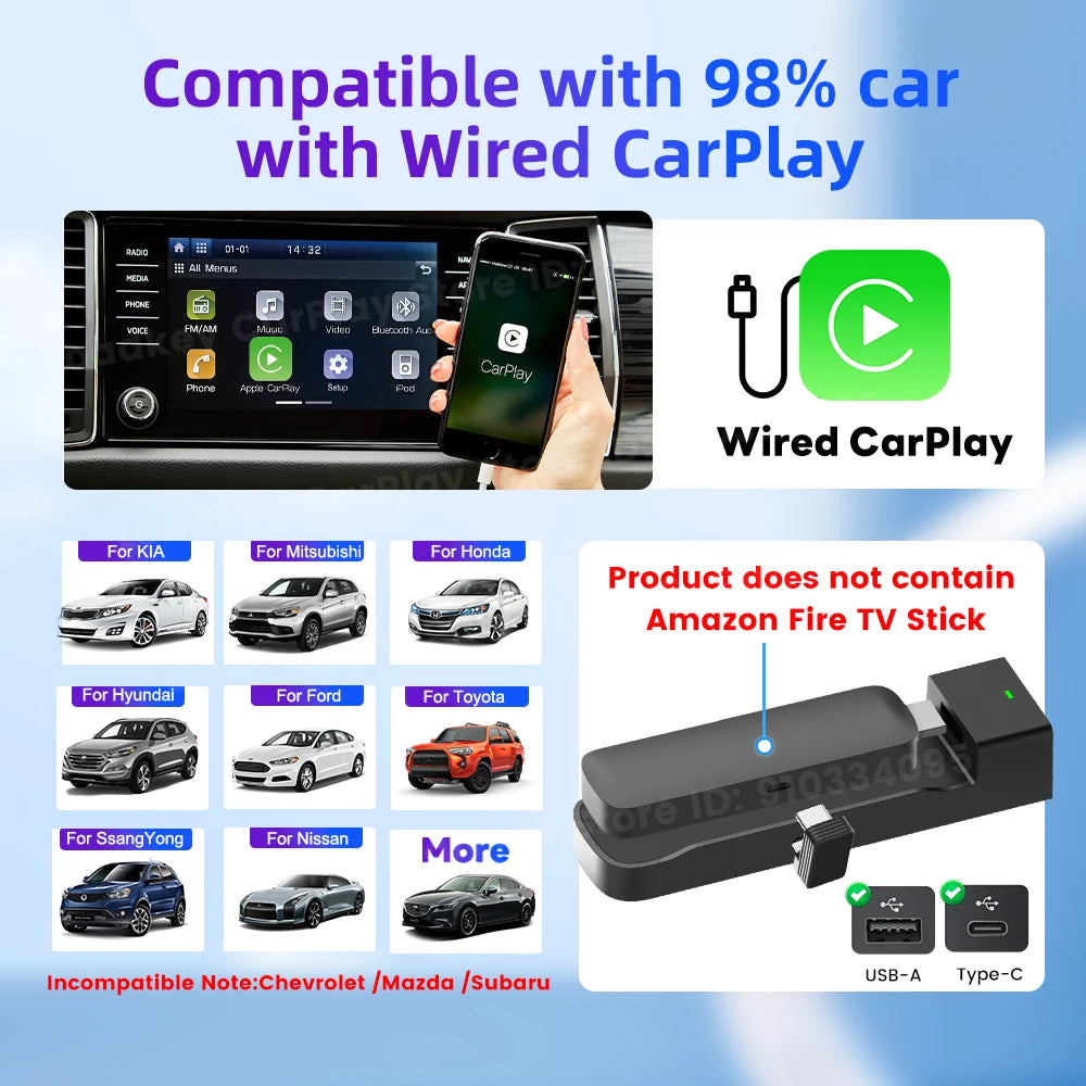 Carlinkit Supports Fire TV Stick Converter TV Streaming Box HDMI Wireless CarPlay TV Adapter for Fire TV Stick HD 4K Max Lite