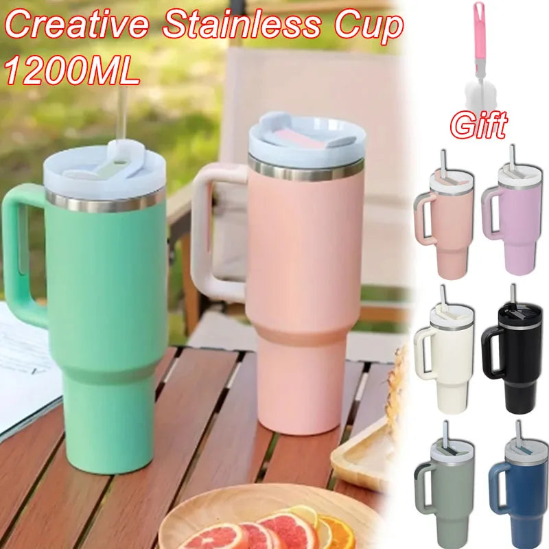 Insulated Tumbler with Handle Straw 1200ml Stainless Steel Vacuum Cup Quencher 2.0 Thermal Mug for Hot and Cold Coffee Drinks