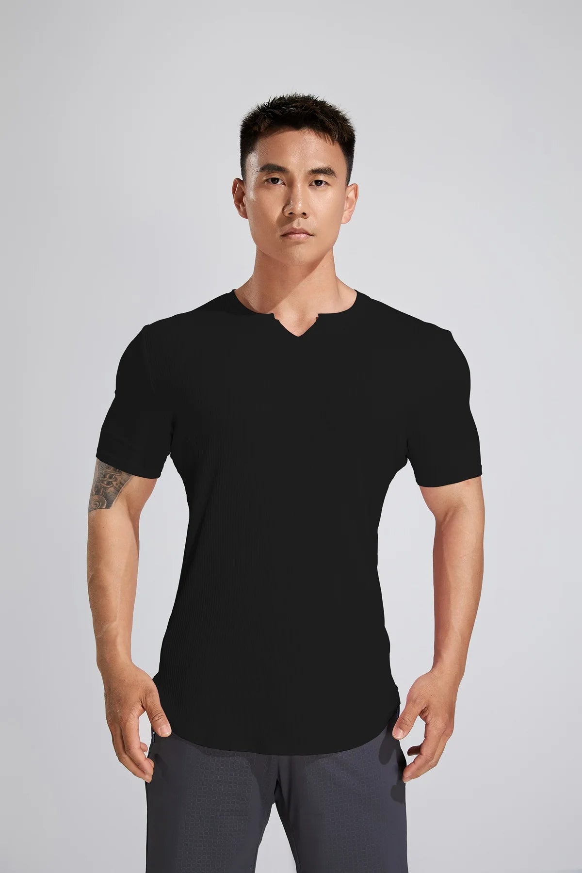 Sport Semi-tight Fitness Short Sleeve Men's Basketball Fall Running Training Solid Color Striped Stretch Sports T-shirt