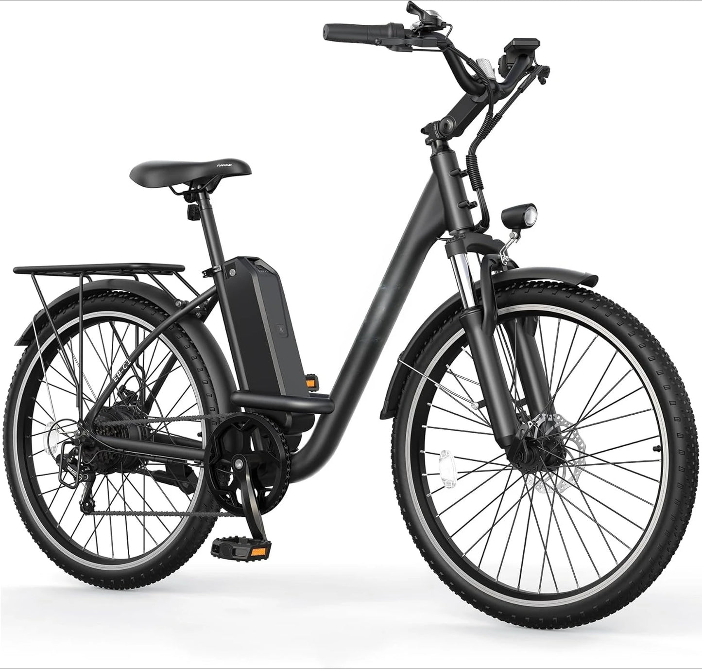 Electric Bike, 21.7MPH 50 Miles Commuter with Removable Li-ion Battery, Adjustable Stem, Rear Rack, Fenders, 7-Speed