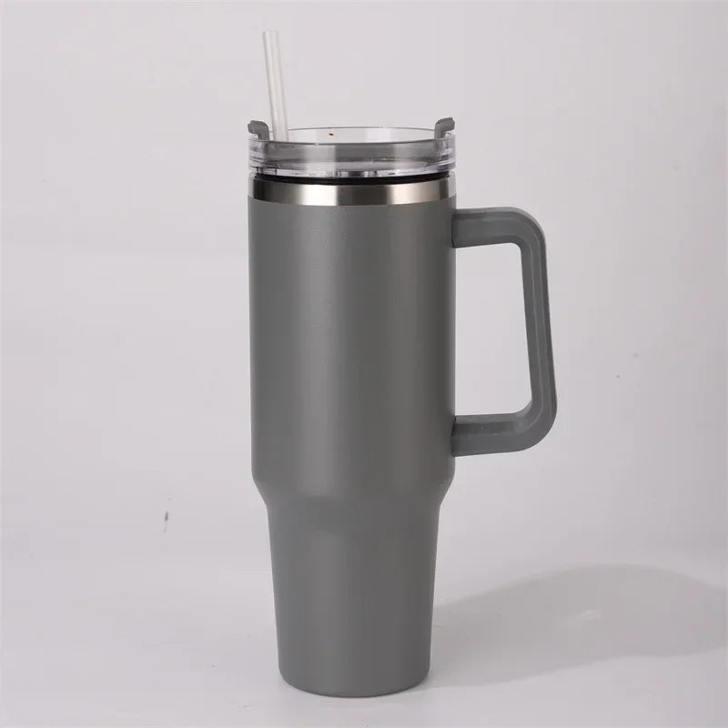 40oz 304 Stainless Steel Insulated Water Bottle,Thermal Coffee Car Cup, Cold Hot Mugs Vacuum Flask With Handle Straw,For Sport