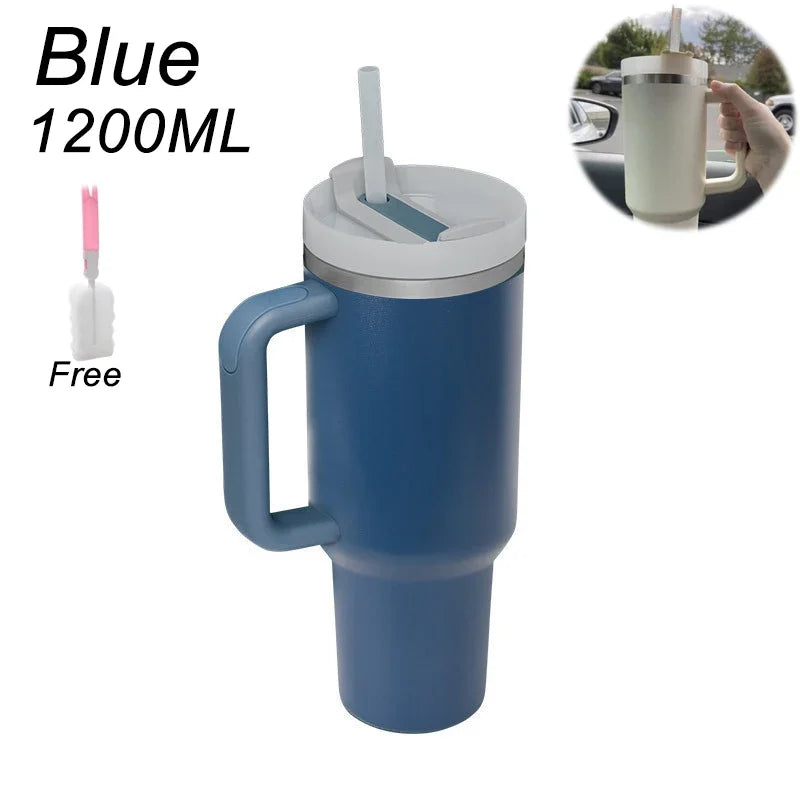 Insulated Tumbler with Handle Straw 1200ml Stainless Steel Vacuum Cup Quencher 2.0 Thermal Mug for Hot and Cold Coffee Drinks