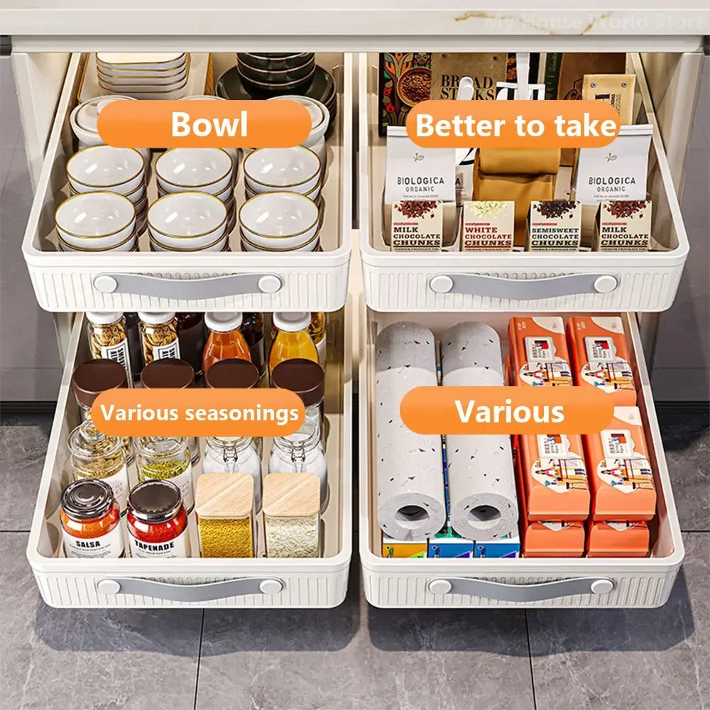 Kitchen Drawer Storage Rack with Slide Rails Pull-out Cabinet Organizer Tray Spice Seasoning Bottle Simple Moisture-Proof Rack