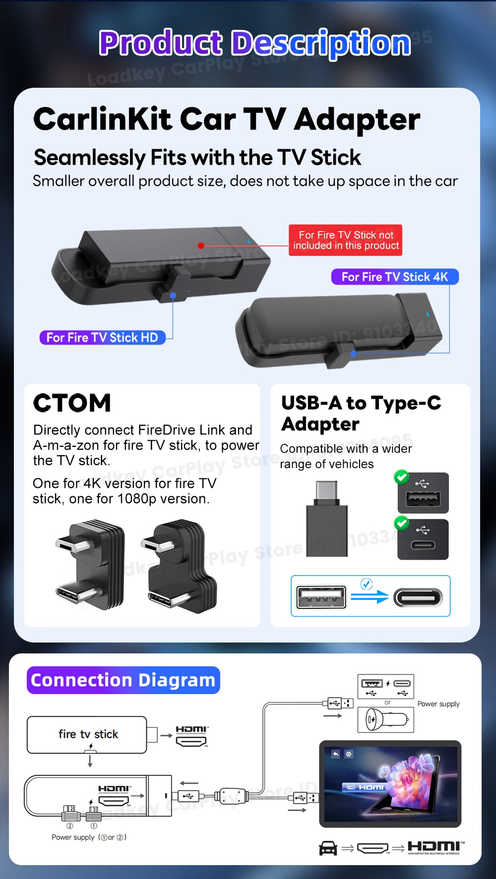 Carlinkit Supports Fire TV Stick Converter TV Streaming Box HDMI Wireless CarPlay TV Adapter for Fire TV Stick HD 4K Max Lite