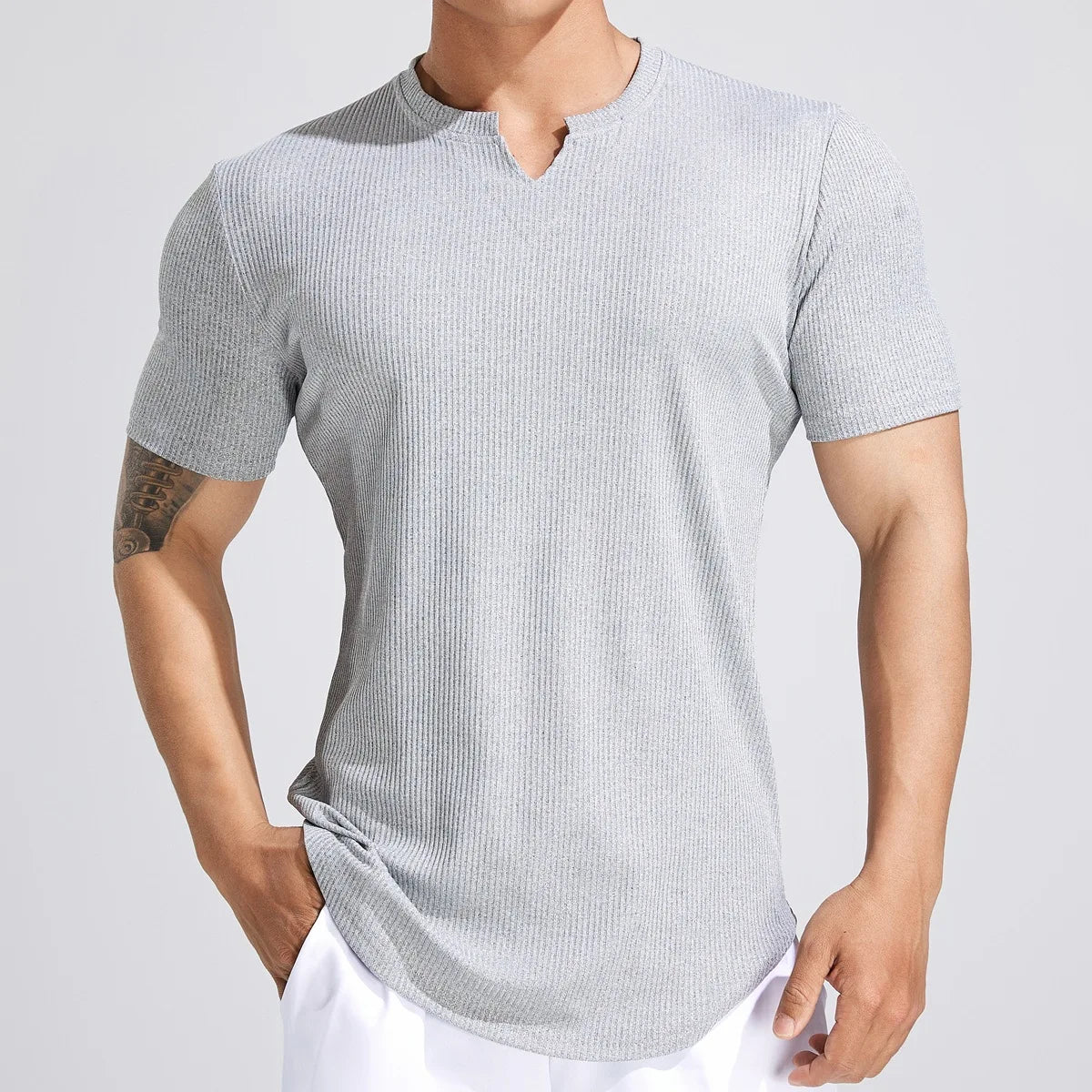 Sport Semi-tight Fitness Short Sleeve Men's Basketball Fall Running Training Solid Color Striped Stretch Sports T-shirt
