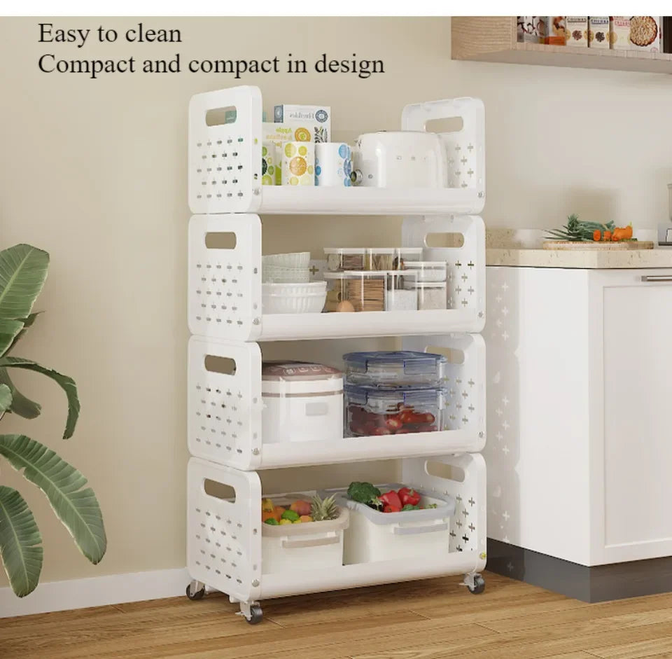 Kitchen Basket Storage Rack Household Add Fruits and Vegetables Multi Functional Small Cart Multi-storey Floor Standing Moveble