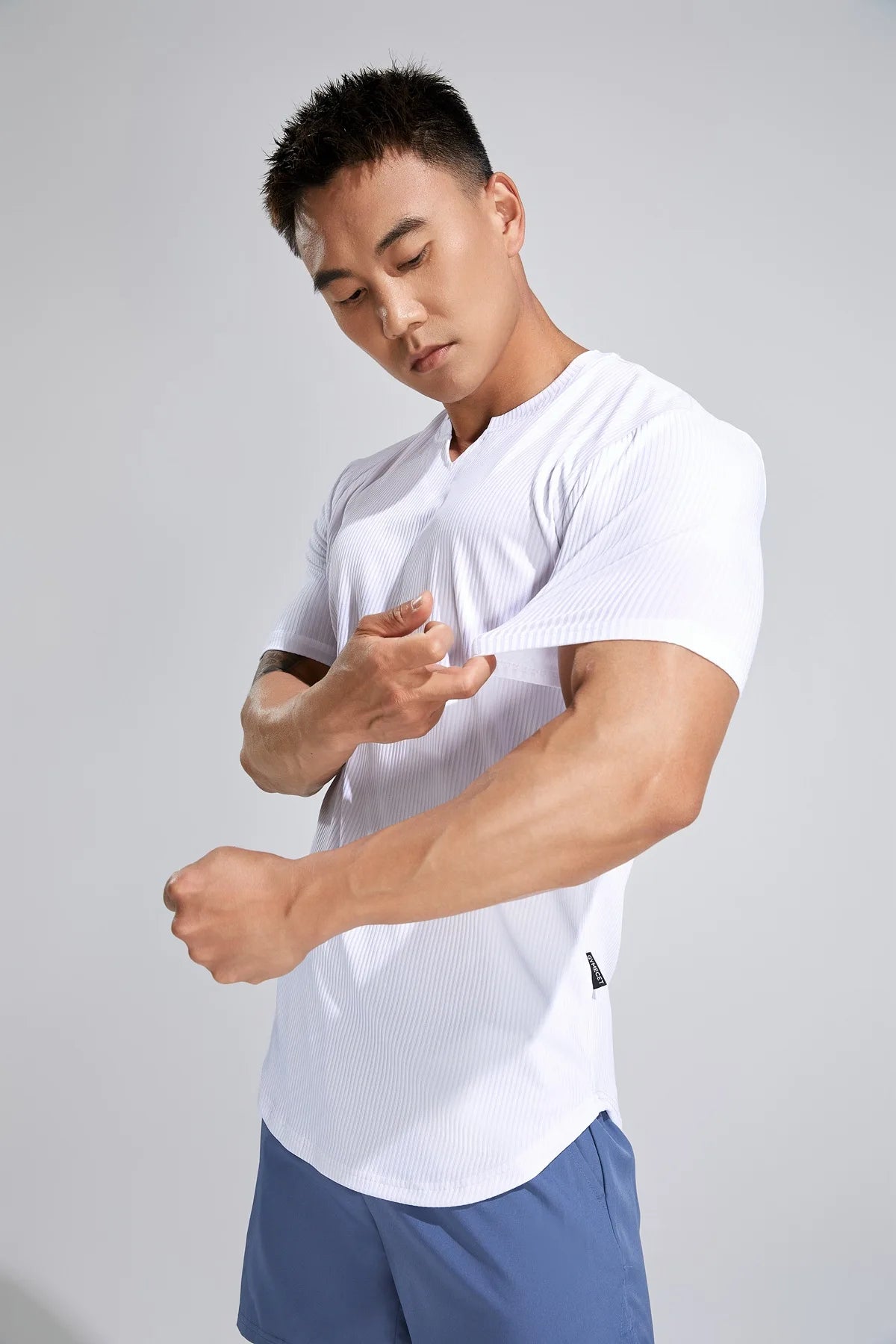 Sport Semi-tight Fitness Short Sleeve Men's Basketball Fall Running Training Solid Color Striped Stretch Sports T-shirt