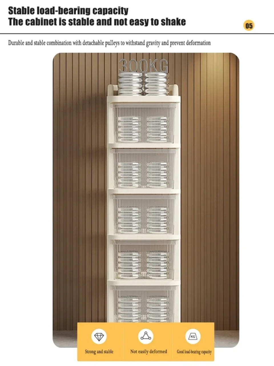 Kitchen Storage Cabinet Rack Transparent Multi-layer Small Cart Drawer Style Mobile Living Room Snack Sundries Shelf with Handle