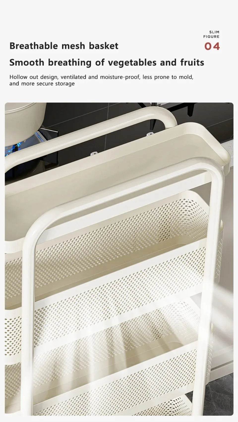 Kitchen Multi-Functional Storage Trolley Vegetables Baskets Bathroom Moisture-Proof Mobile Cart Snack Rack Living Room Shelves