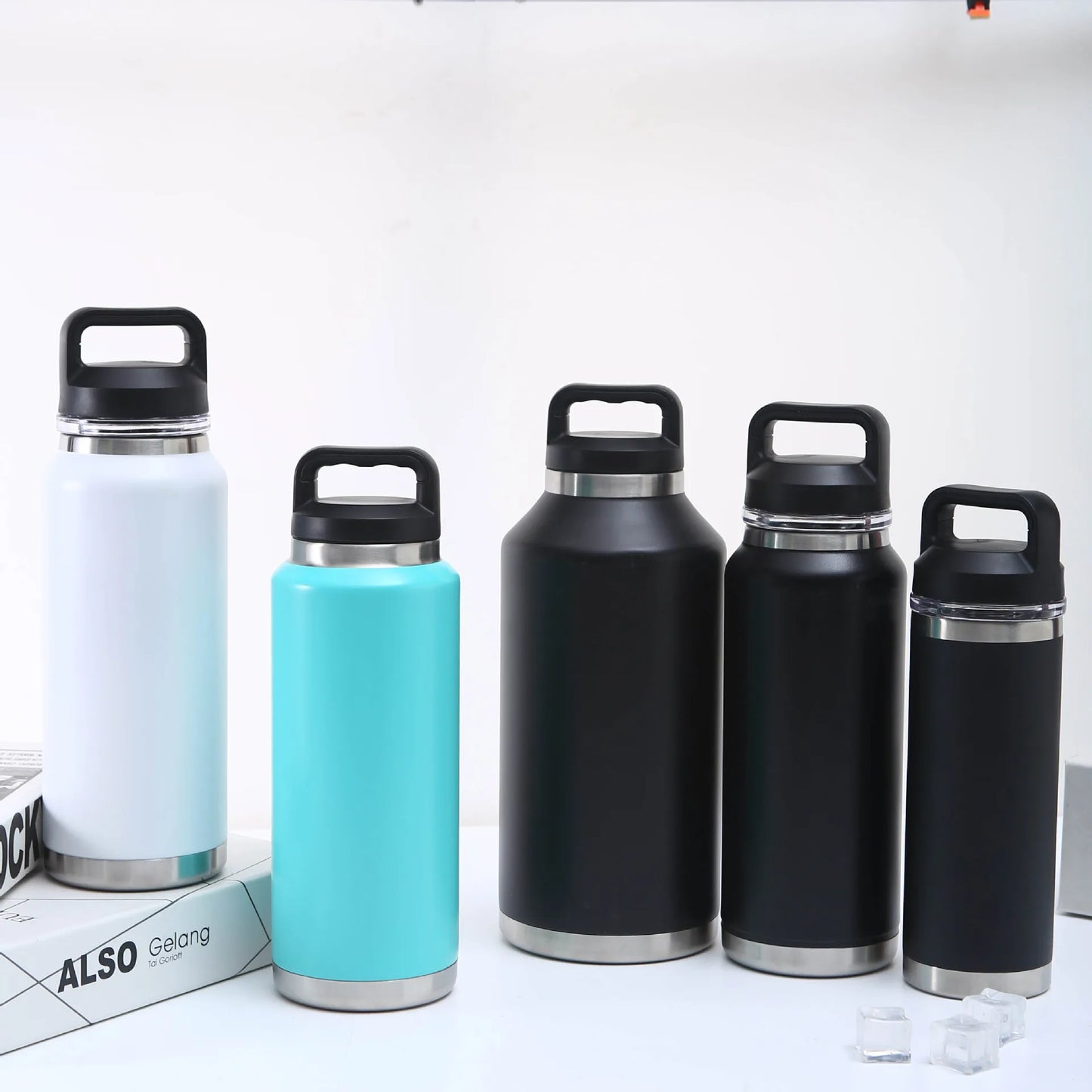 800ml 1100ml Wide Mouth Water Bottle Insulated Water Mugs Stainless Steel Handle Drinking Bottle Portable Leakproof Gym Fitness