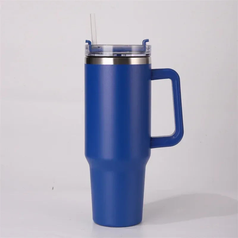 40oz 304 Stainless Steel Insulated Water Bottle,Thermal Coffee Car Cup, Cold Hot Mugs Vacuum Flask With Handle Straw,For Sport