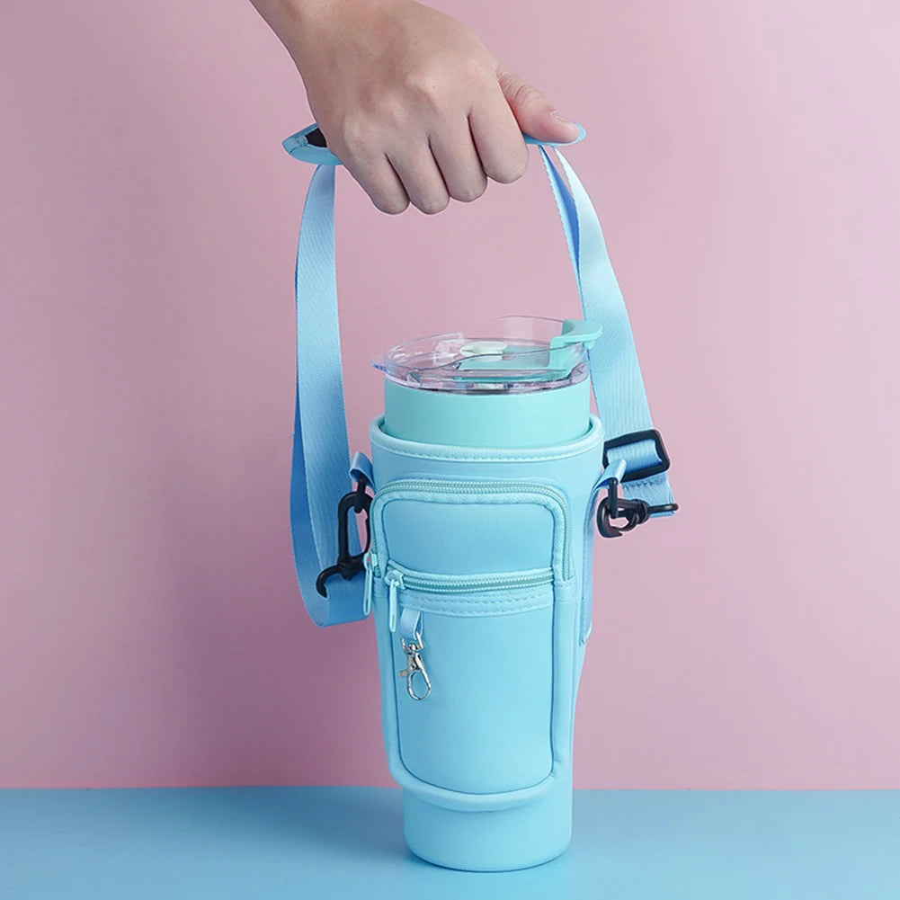 40oz Neoprene Water Bottle Carrier Bag For Stanley Quencher Cup Sleeve Non-slip Insulated Mug Cover Adjustable Shoulder Strap