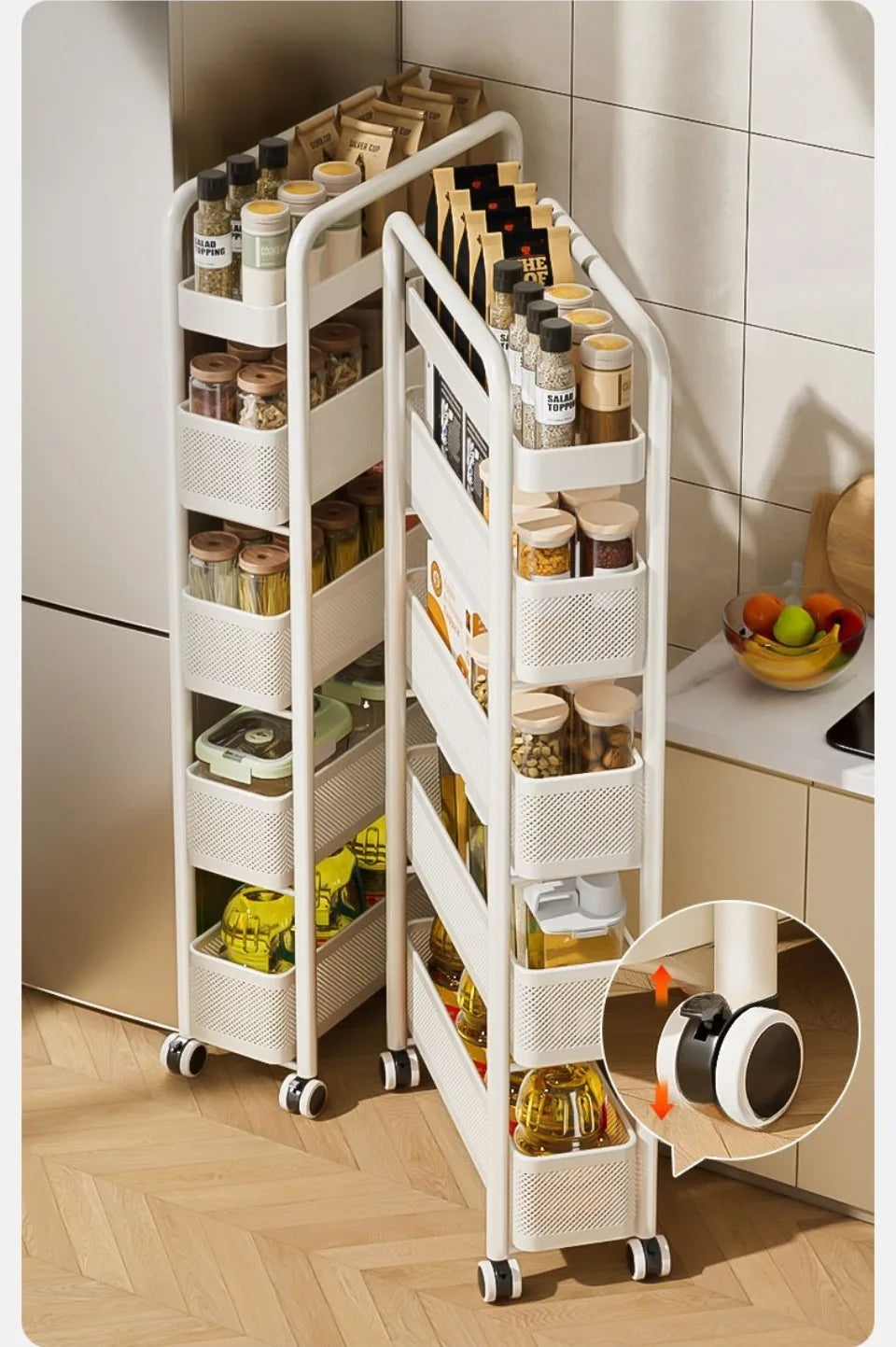 Kitchen Multi-Functional Storage Trolley Vegetables Baskets Bathroom Moisture-Proof Mobile Cart Snack Rack Living Room Shelves