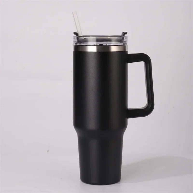 40oz 304 Stainless Steel Insulated Water Bottle,Thermal Coffee Car Cup, Cold Hot Mugs Vacuum Flask With Handle Straw,For Sport