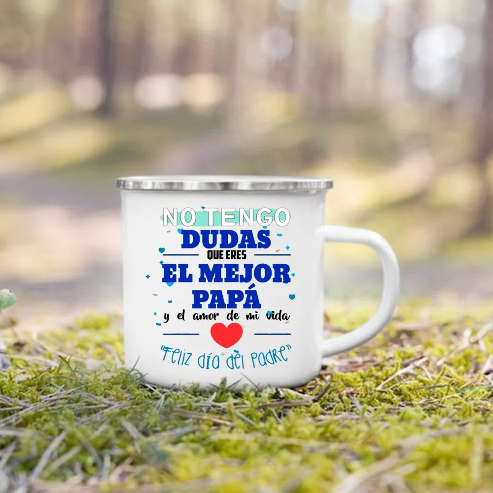 Best Father in The World Print Enamel Mug Creative Coffee Cups Drinks Water Cup Camping Mugs Birthday Father's Day Gift for Dad