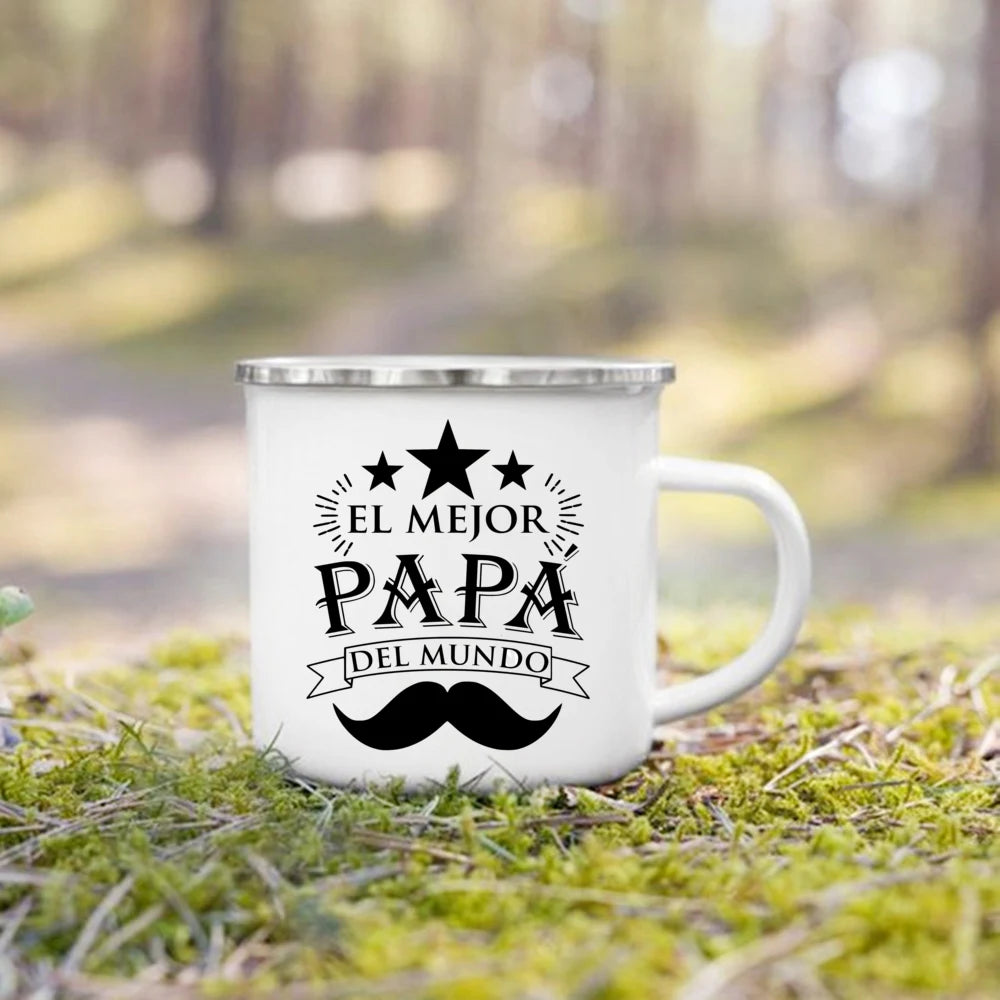 Best Father in The World Print Enamel Mug Creative Coffee Cups Drinks Water Cup Camping Mugs Birthday Father's Day Gift for Dad