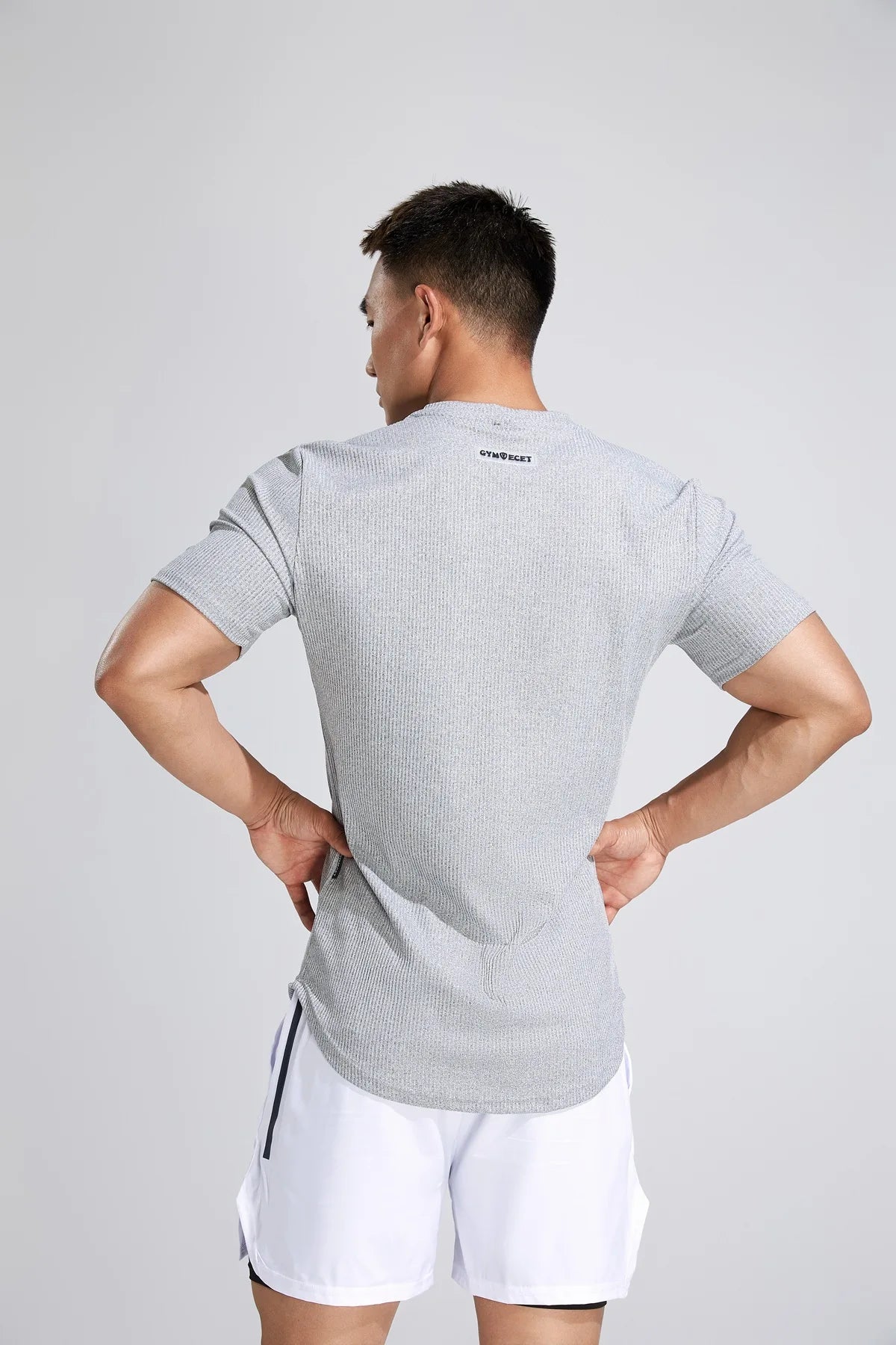 Sport Semi-tight Fitness Short Sleeve Men's Basketball Fall Running Training Solid Color Striped Stretch Sports T-shirt