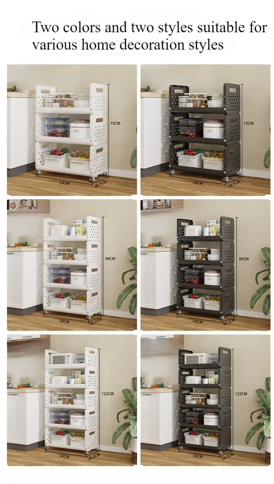 Kitchen Basket Storage Rack Household Add Fruits and Vegetables Multi Functional Small Cart Multi-storey Floor Standing Moveble