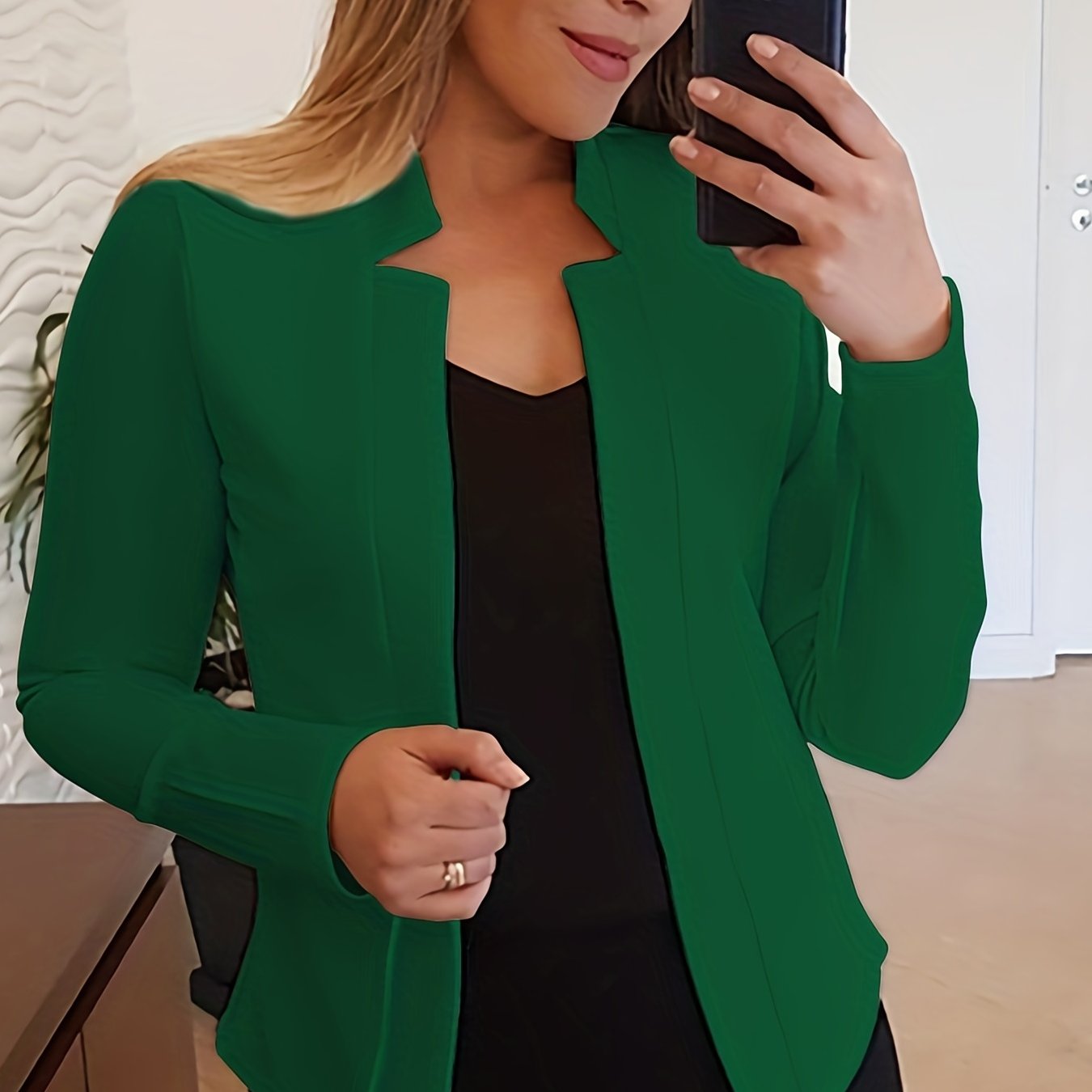 Solid Split Open Front Blazer, Elegant Long Sleeve Blazer, Elegant & Stylish Tops For Office & Work, Women's Clothing