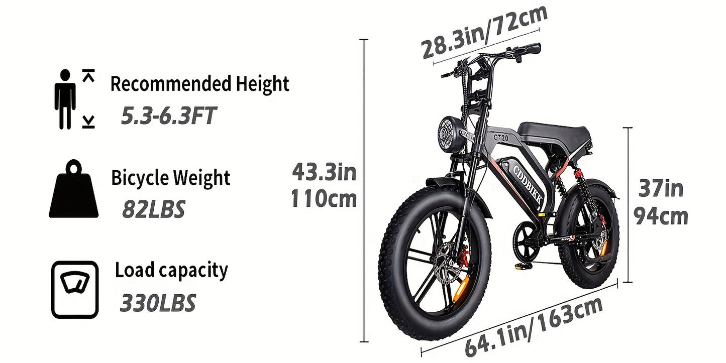 Electric Bike for Adults, 20 Inch Fat Tire Ebike with 740W Motor 48V17.5Ah Battery Up to 19MPH/ 40Miles, 7 Speed Dirt Electric Motorcycle Bicycle