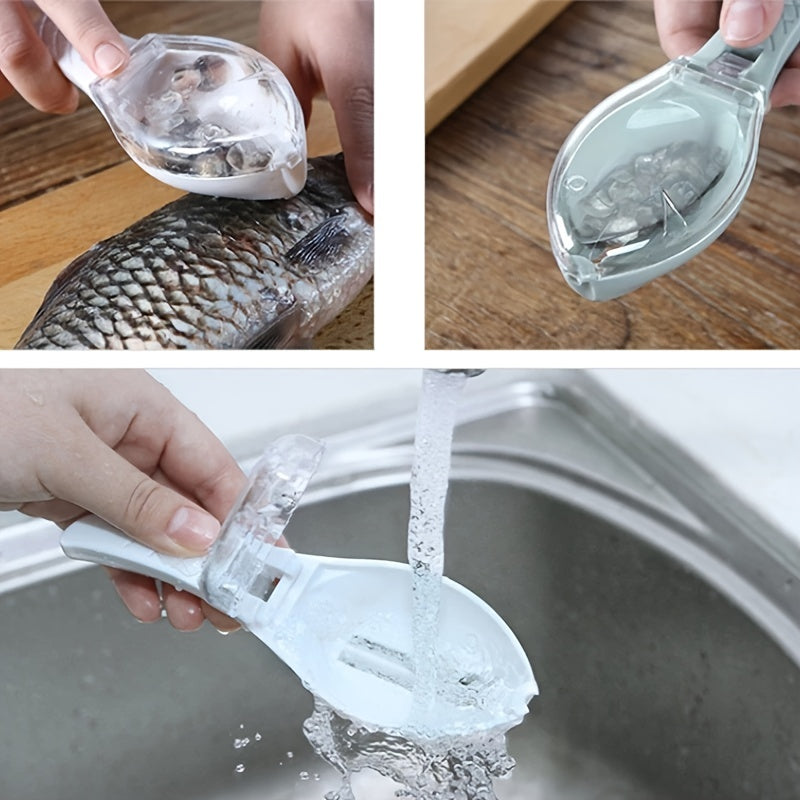 1pc Kitchen Tool Scraping Fish Scale Crafts Fish Killing Tool No Mess Flying Fish Shape With Cover Household Fish Scale Planer