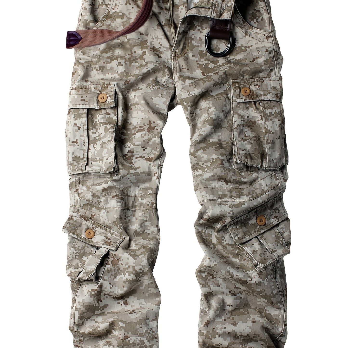 Men's Solid Cotton Camouflage Cargo Pants with Multiple Pockets Straight Leg Loose Fit Casual Outdoor Workwear for Hiking Fishing