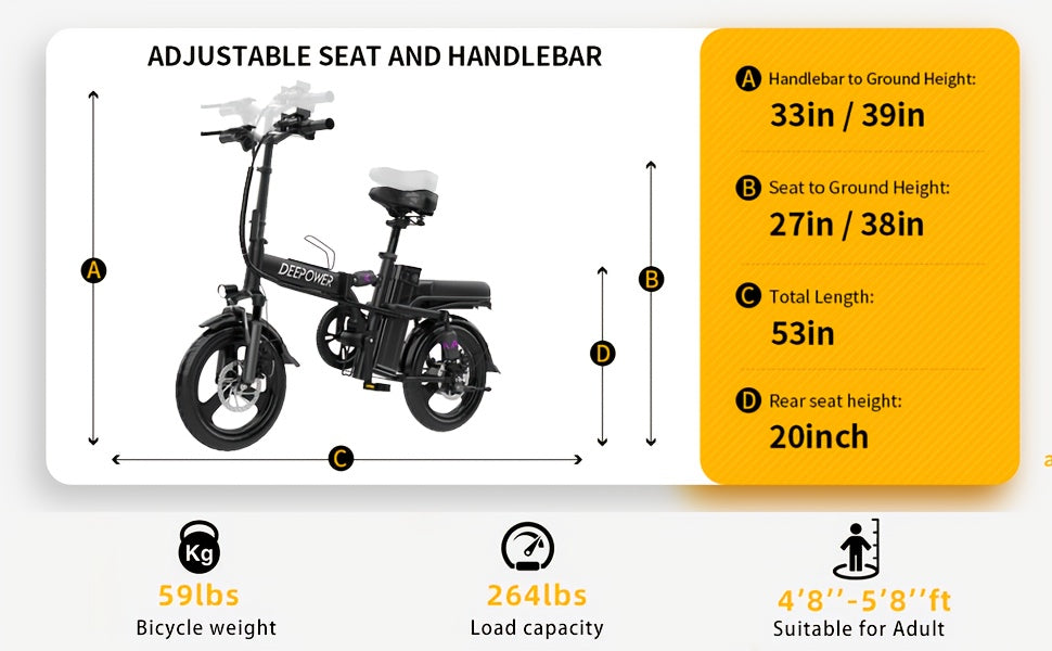 Folding Electric Bike For Adult 400W Rated Brushless Motor Ebike, 14" Tire, Max 48V 1440WH Electric Bicycle, 19MPH Max Speed, Multi-Shock Absorption E-bike, Commuter Ebike For Adults & Teens, Electric EBIKE For Adult Commuter