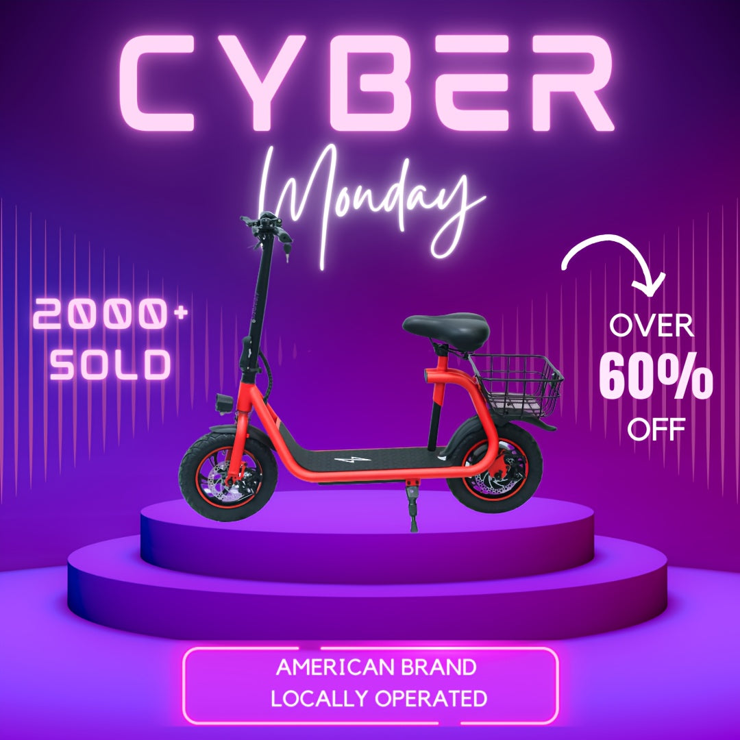 Electric Scooter for Adults - Foldable Scooter with Seat & Carry Basket - 450W Brushless Motor 36V - 15MPH 265lbs Max Load E Mopeds for Adults - Neon