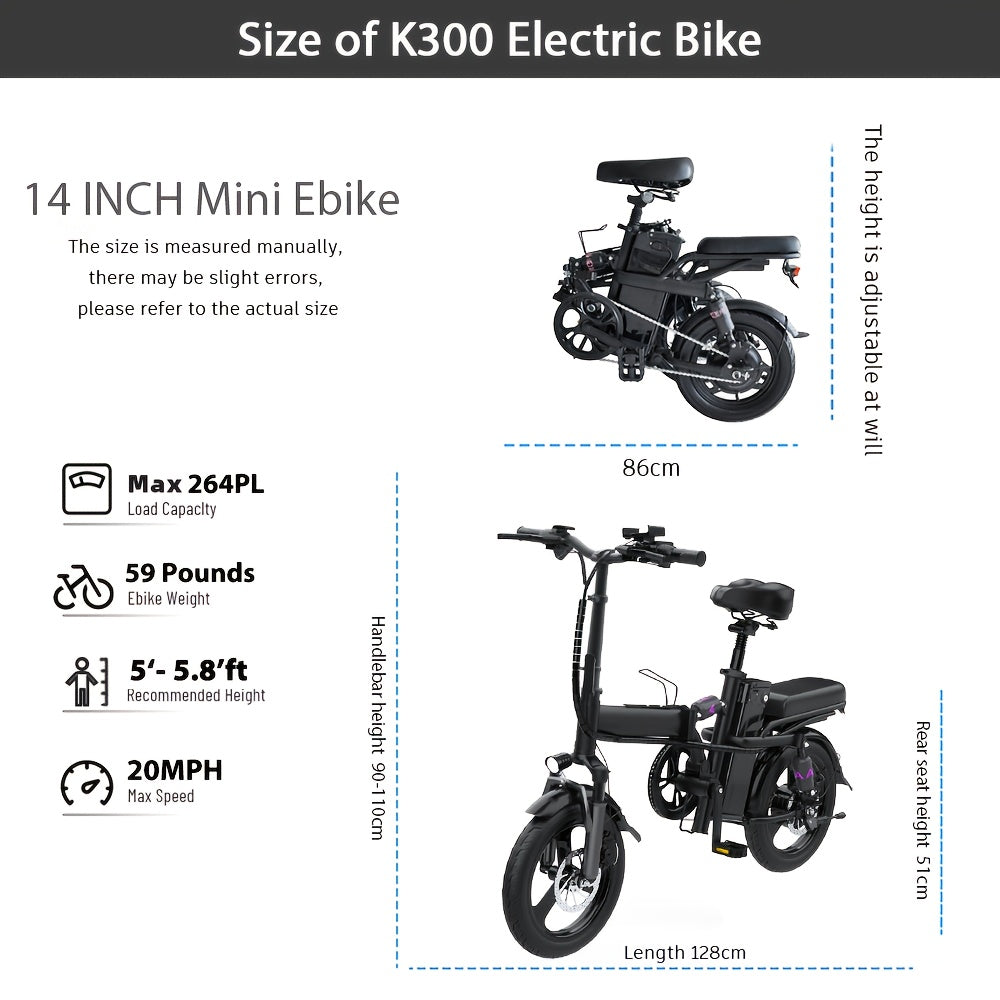 Folding Electric Bike For Adult 400W Rated Brushless Motor Ebike, 14" Tire, Max 48V 1440WH Electric Bicycle, 19MPH Max Speed, Multi-Shock Absorption E-bike, Commuter Ebike For Adults & Teens, Electric EBIKE For Adult Commuter