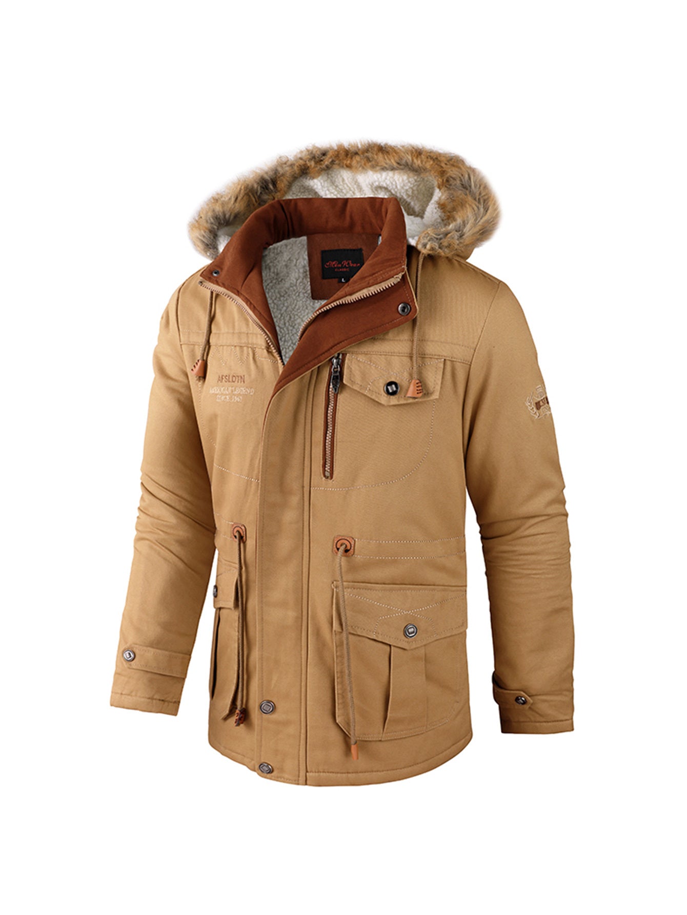 New Men's Fashion Warm And Thick Lamb Woolen Fleece Bomber Jacket Casual Tooling Zipper Hooded Windbreaker Jacket For Winter