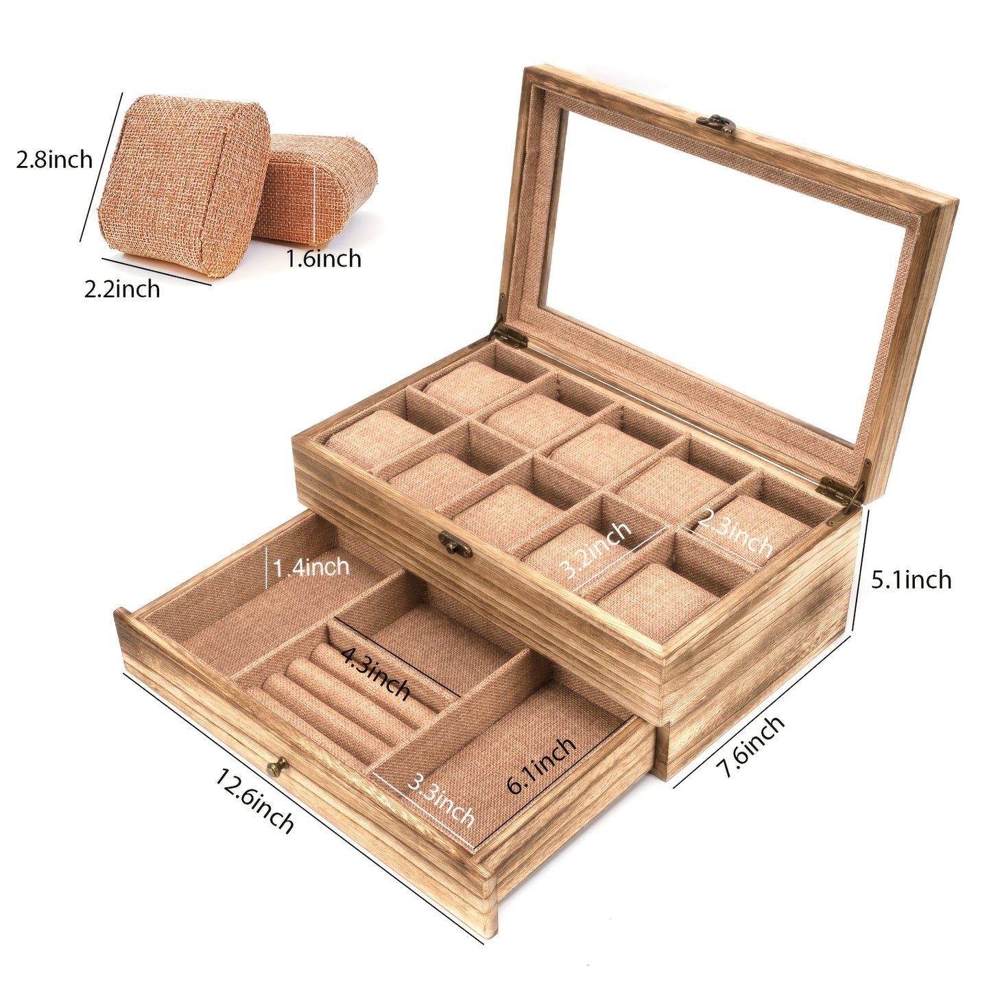 10-Slot Rustic Brown Wooden Watch Box - Large Capacity Watch Case for Men and Women, Display Organizer with Soft Velvet Interior, Perfect Gift for Boyfriend, Fathers Day, Birthday, and Anniversary