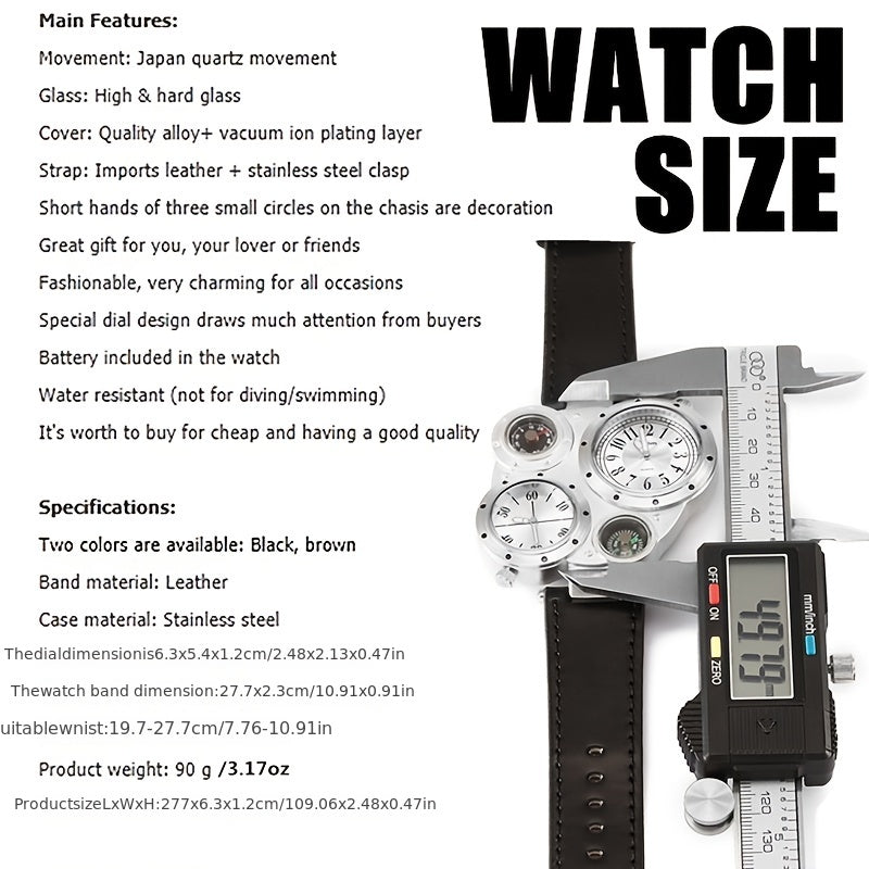 1pc Men's Large Face Outdoor Sports Quartz Watch with Belt Compass, Camping Timepiece, Water Resistant, Shockproof, LED Backlight, Date Display, and Alarm Function for Hiking, Climbing, and Adventure