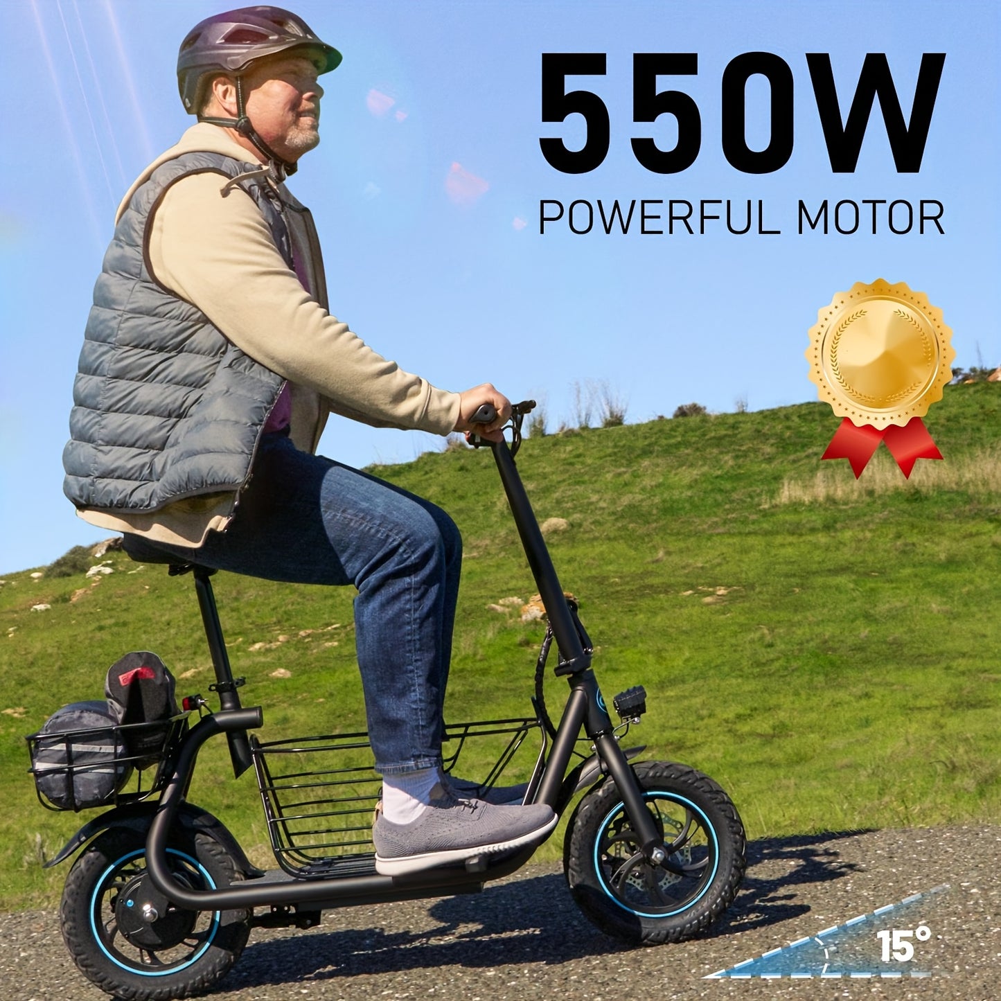550W Electric Scooter with Basket for Dogs, 20-Mile Range, Speed up to 18.6MPH, Ample Storage for Pets & Cargo