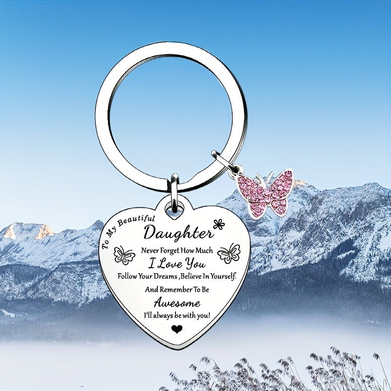 1pc, As A Souvenir For My Daughter, Keychain, Keychain, Keychain, Father And Mother's Birthday Gift, Christmas Graduation, Lovely Heart, Great Memory, I Love You