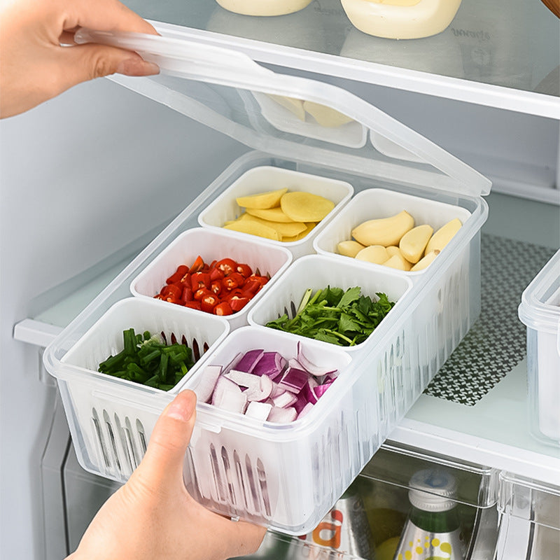 1pc Kitchen scallion storage box 6in 1 scallion ginger garlic fresh-keeping box refrigerator fruit food fresh-keeping drain box