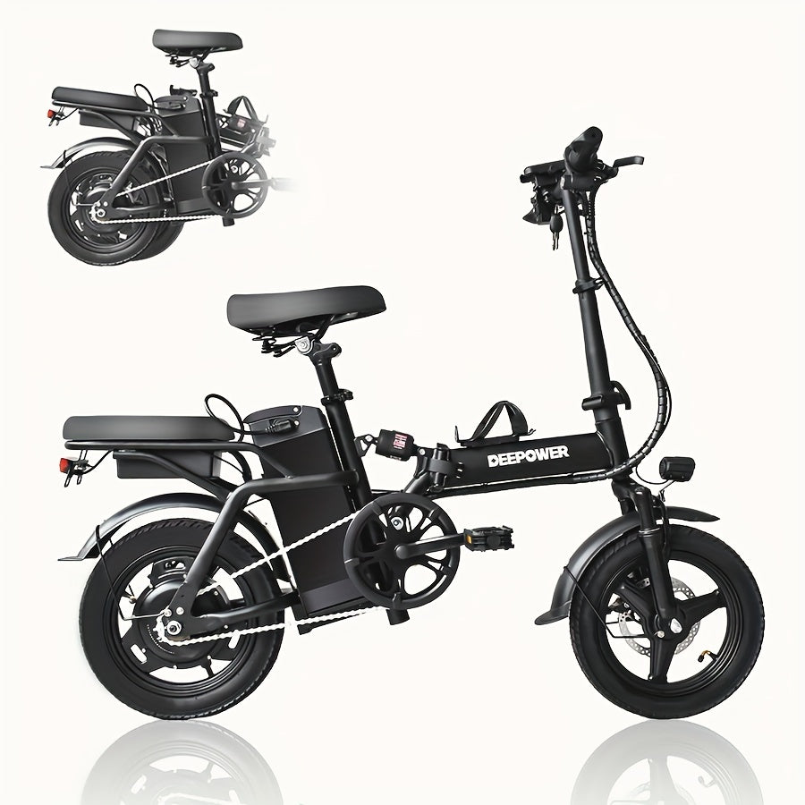 Electric Bike For Adults, 600W Peak 400W Motor, 20 Mph Folding E Bike, 14" Adults Electric Bicycle, 3 Levels Assist, Multi-Shock Mini E Bike With Brake Light, Basket, Water Bottle Rack