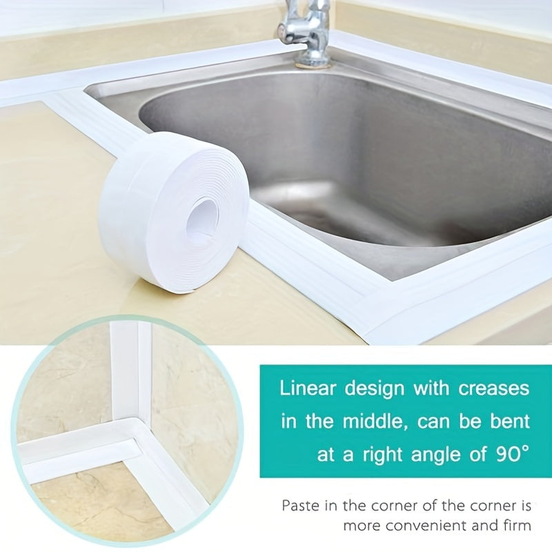 1pc Premium Waterproof Caulk Strip - Quick Install Self-adhesive Tape for Kitchen & Bathroom - Durable Anti-mildew Sealer with Edge Guard, Anti-Scratch Protection - Modern Design, Long-lasting Solution