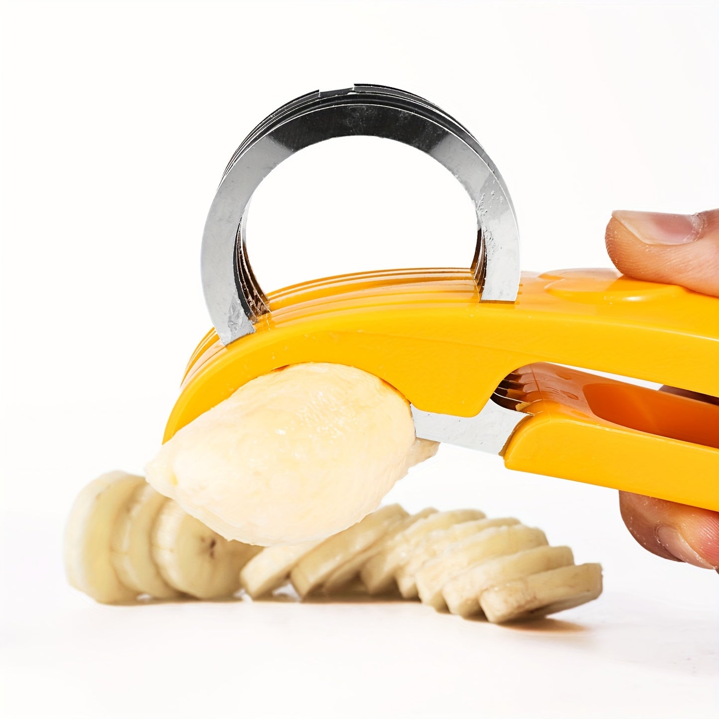 1pc Stainless Steel Hot Dog & Banana Slicer - Multi-Fruit Cutter with Yellow Handle, Kitchen Gadget for Even Sausage and Fruit Slices, Ideal for Home Cooking, Hot Dog Slicer