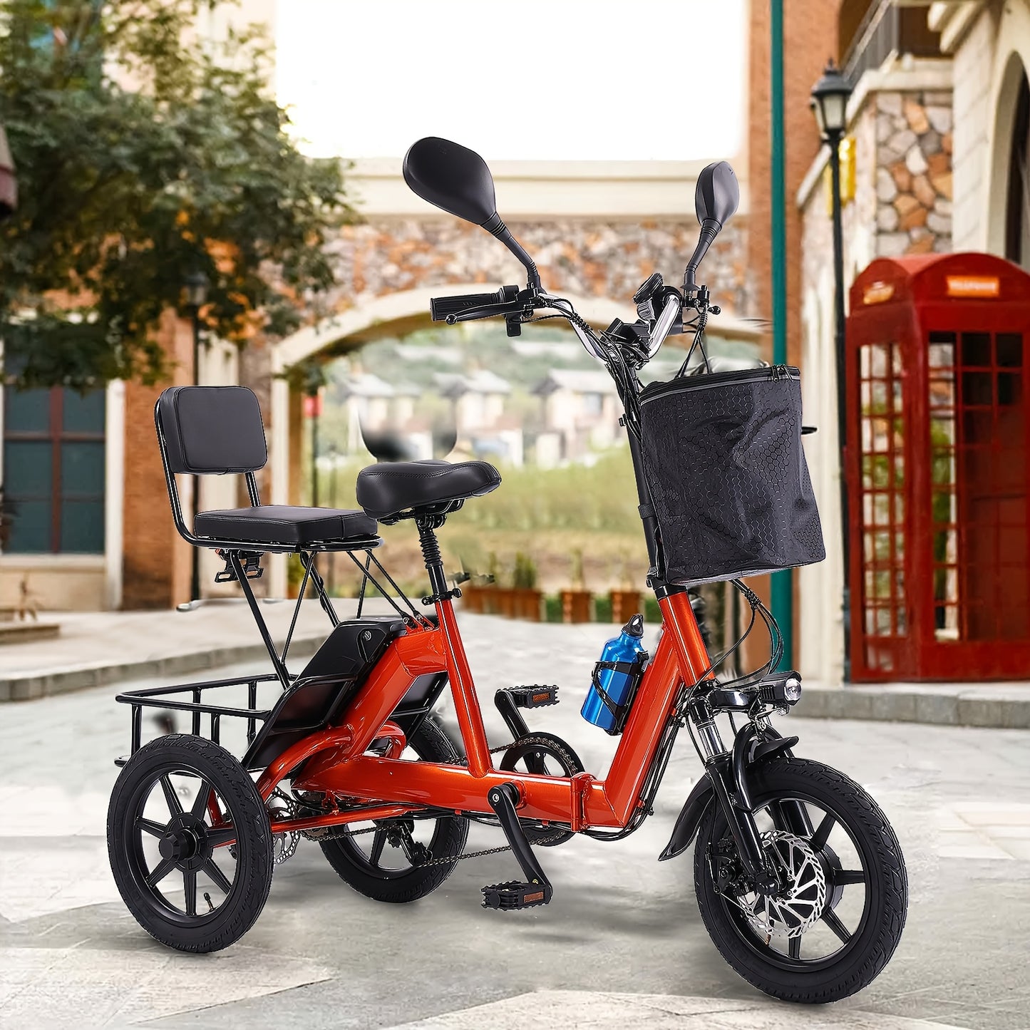 Electric Tricycle for Adults, 350W Folding Electric Trike, 3 Wheel Electric Bike with 480Wh Removable Battery, Ebike with Double Seat and Large Basket