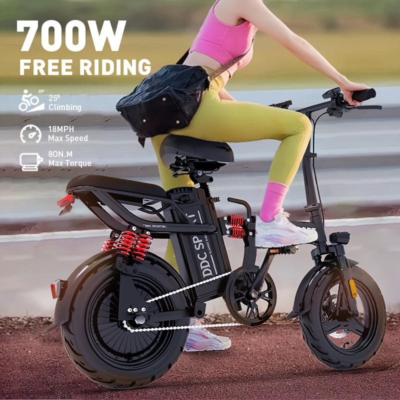 740W Peak Motor, 20 MPH Speed, 48V20Ah Lithium Battery, DDC M1 Electric Bike for Adults, Max Range 40 Miles, Cruise Control, 3-step Folding, 11 Shock, 14 Inch Tires, Commuting, Gifts for Youngster, School, Commuting, Weekend