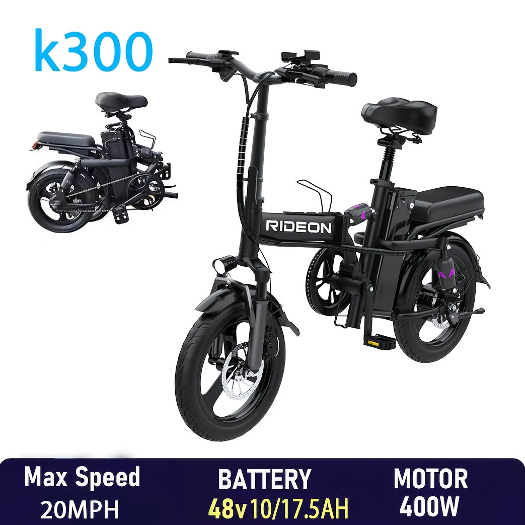 Folding Electric Bike For Adult 400W Rated Brushless Motor Ebike, 14" Tire, Max 48V 1440WH Electric Bicycle, 19MPH Max Speed, Multi-Shock Absorption E-bike, Commuter Ebike For Adults & Teens, Electric EBIKE For Adult Commuter