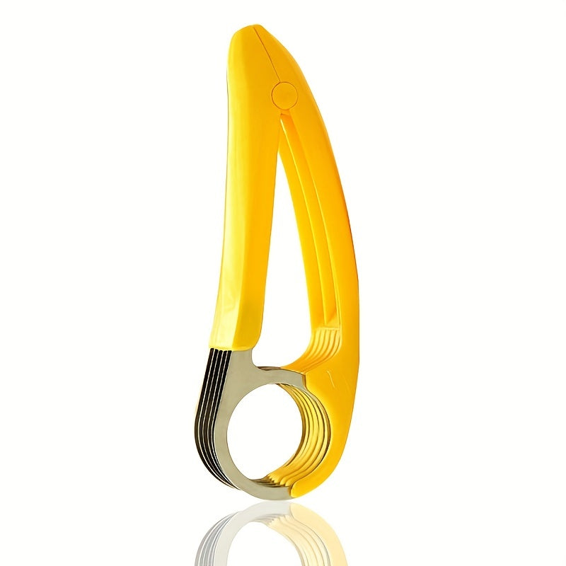 1pc Stainless Steel Hot Dog & Banana Slicer - Multi-Fruit Cutter with Yellow Handle, Kitchen Gadget for Even Sausage and Fruit Slices, Ideal for Home Cooking, Hot Dog Slicer