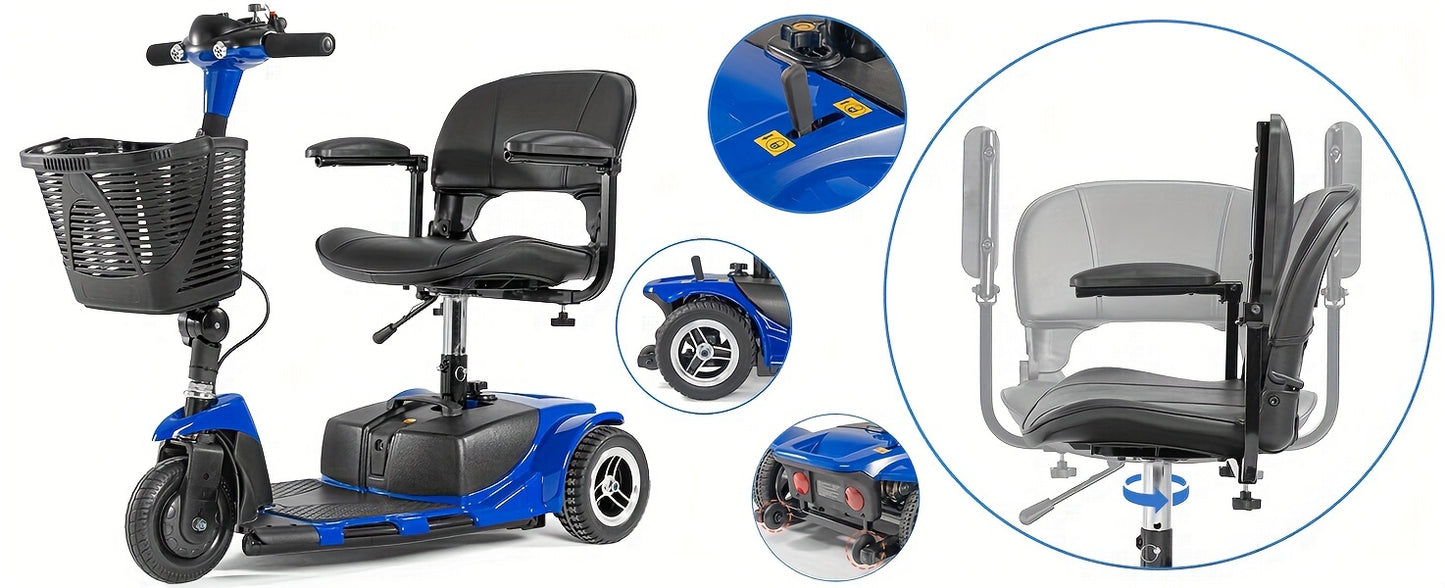 BMBMT 3 Wheel Electric Mobility Scooter With Basket And Light, High-Performance Folding Electric Scooter, Mobility Scooter Foldable For Adults, 20 Km Long Range, Maximum Speed 6km/h, Motor Power-180W
