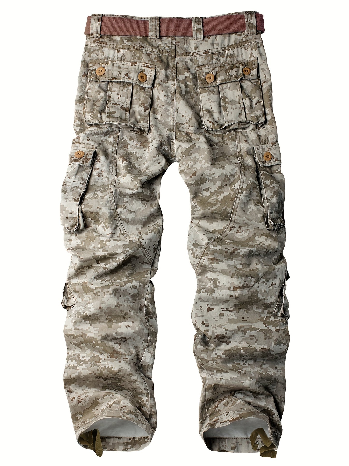 Men's Solid Cotton Camouflage Cargo Pants with Multiple Pockets Straight Leg Loose Fit Casual Outdoor Workwear for Hiking Fishing