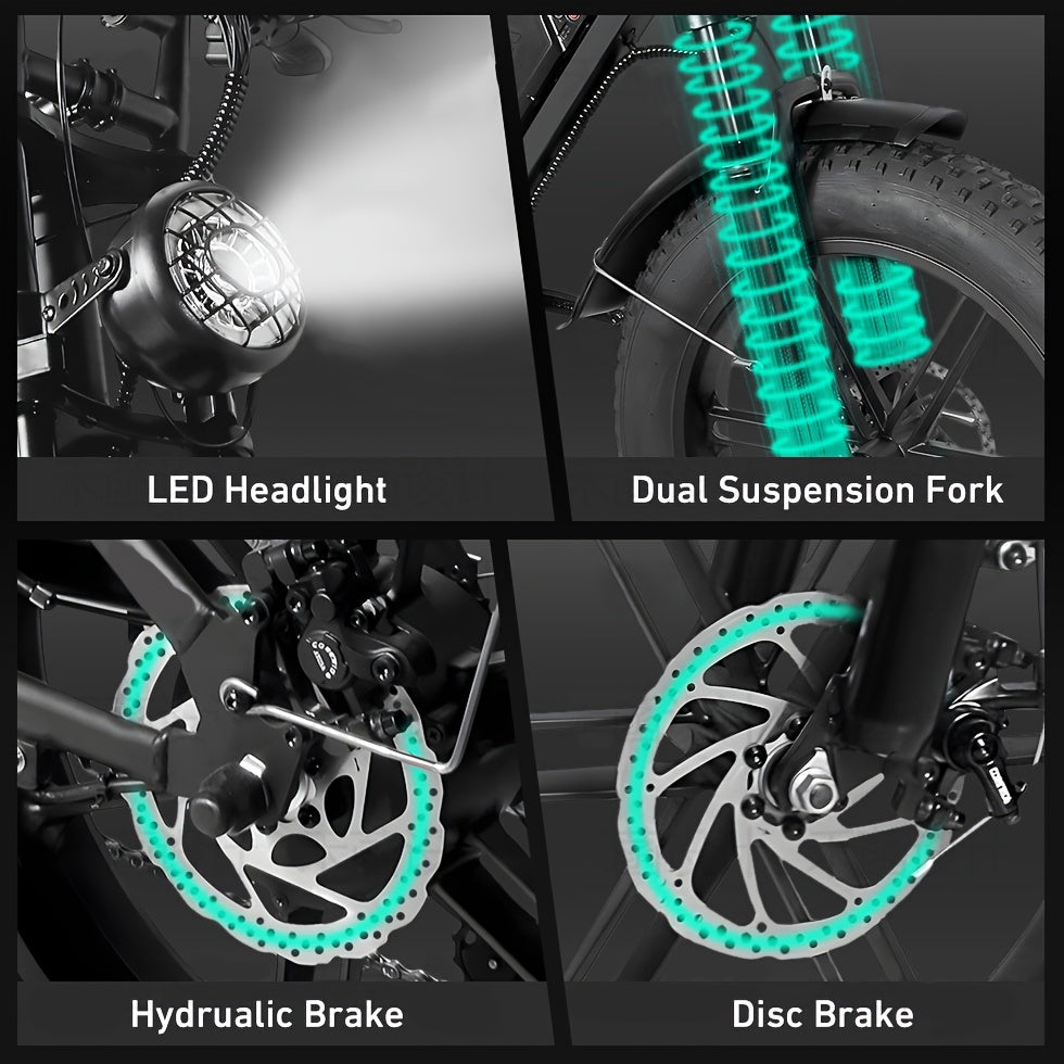 V9-G60 Electric Bike, 48V 20Ah Removable Battery 20" Fat Tire Electric Bike, 740W Motor 19MPH Top Speed Electric Motorcycle, 7 Speed Dual Disc/Hydraulic Brake E Bikes