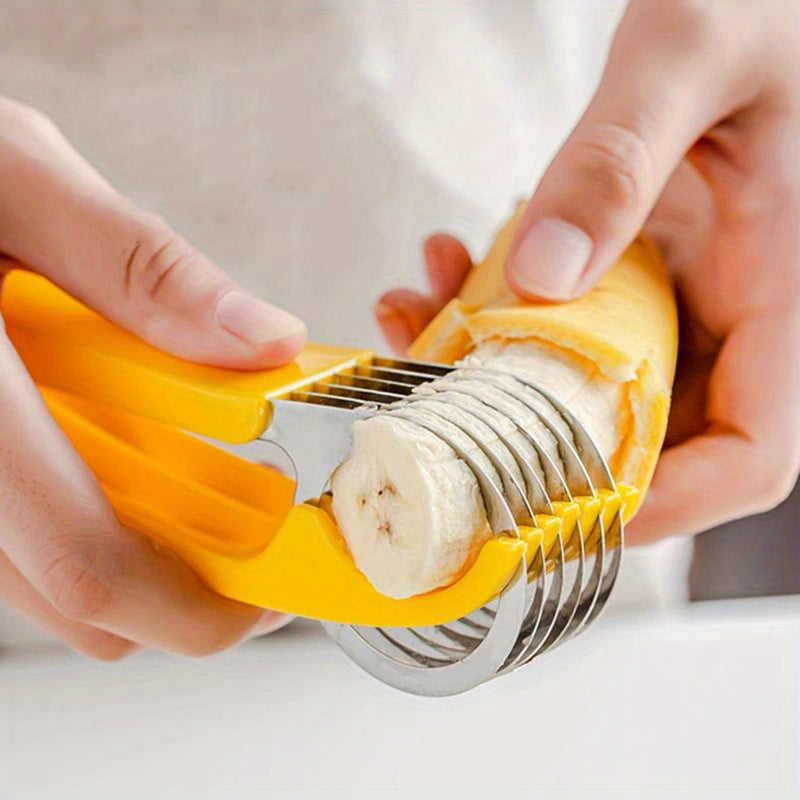 1pc Stainless Steel Hot Dog & Banana Slicer - Multi-Fruit Cutter with Yellow Handle, Kitchen Gadget for Even Sausage and Fruit Slices, Ideal for Home Cooking, Hot Dog Slicer