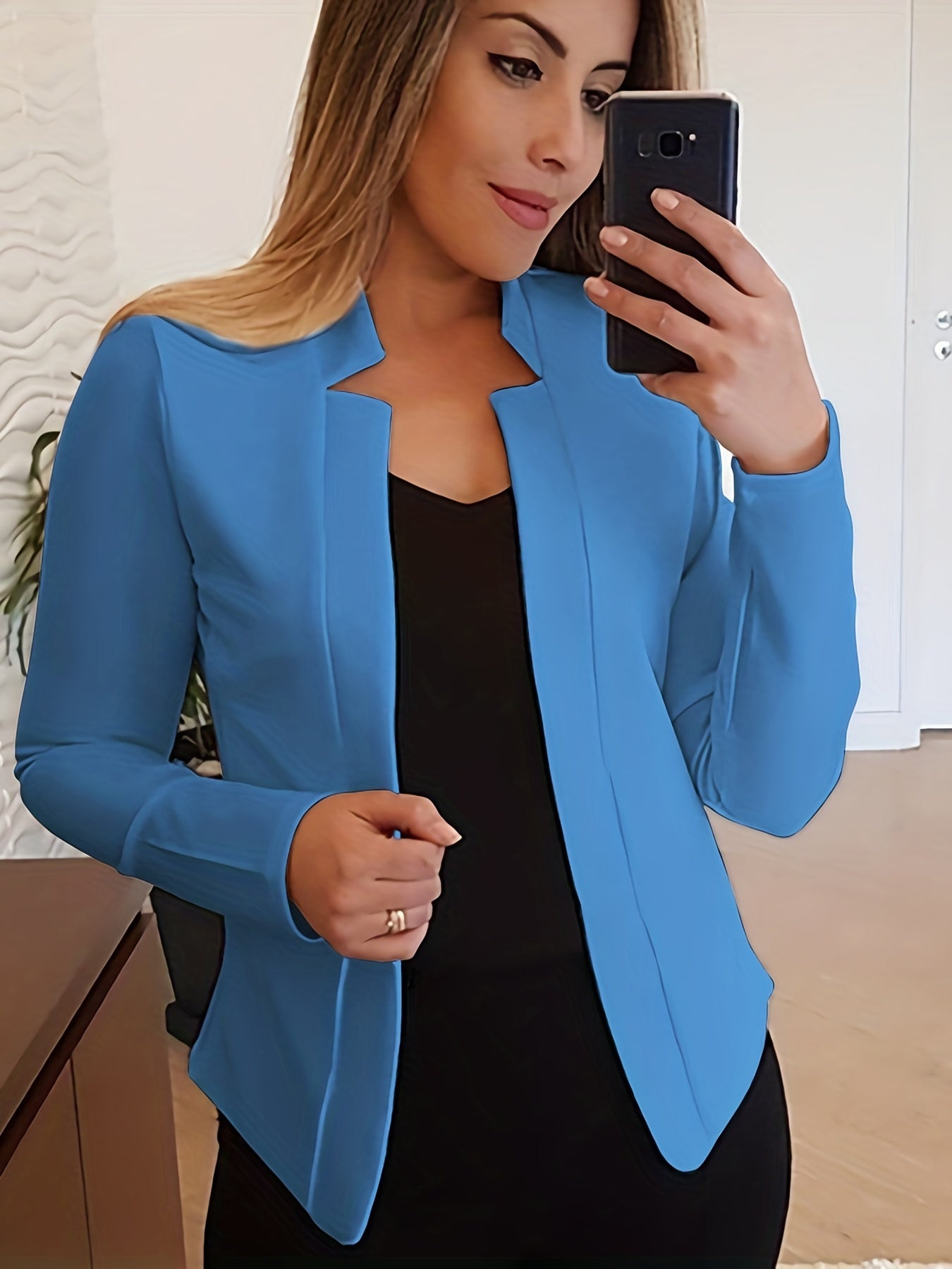 Solid Split Open Front Blazer, Elegant Long Sleeve Blazer, Elegant & Stylish Tops For Office & Work, Women's Clothing