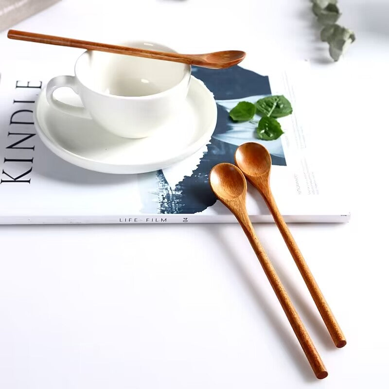 10pcs Wooden Spoon, Wooden Coffee Spoons Long Handle Wooden Mixing Spoon Long Handle Wooden Teaspoon Handmade Wood Stirring Spoon For Kitchen Stirring